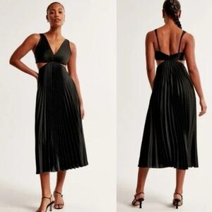 Abercrombie & Fitch Giselle Cutout Pleated Midi Dress Black XS Cocktail Party